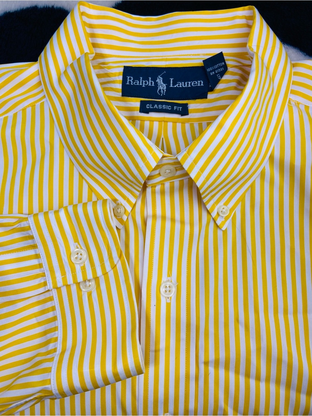 Ralph Lauren Bright Yellow White Striped Button-Down Long Sleeve Shirt